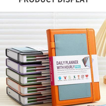 Pink A5 PU Leather Agenda for Productivity & Time Management-Undated Daily & Hourly Planner Pro.