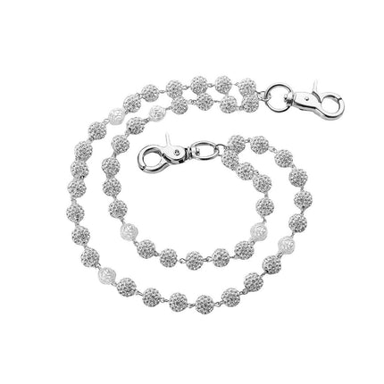 Silver and White Bling Rhinestone Beaded Wallet Chain - Double Layer Hip Hop Trouser Chain Jean Accessory(60g）.
