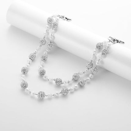 Silver and White Bling Rhinestone Beaded Wallet Chain - Double Layer Hip Hop Trouser Chain Jean Accessory(55g）.