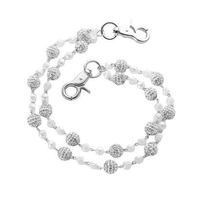 Silver and White Bling Rhinestone Beaded Wallet Chain - Double Layer Hip Hop Trouser Chain Jean Accessory(55g）.