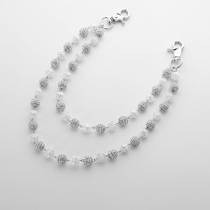 Silver and White Bling Rhinestone Beaded Wallet Chain - Double Layer Hip Hop Trouser Chain Jean Accessory(72g）.