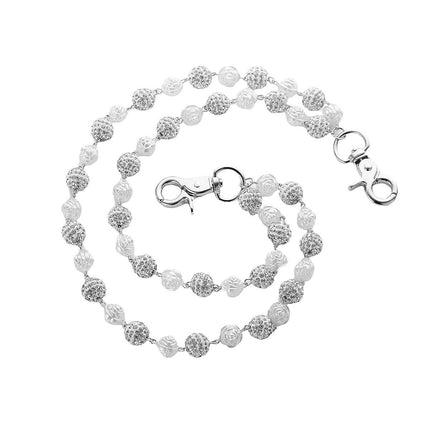 Silver and White Bling Rhinestone Beaded Wallet Chain - Double Layer Hip Hop Trouser Chain Jean Accessory(72g）.