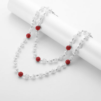 Red and White Bling Rhinestone Beaded Wallet Chain - Double Layer Hip Hop Trouser Chain Jean Accessory(45g）.