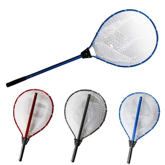 Blue High Strength Large Landing Net - Fishing Net with Long Foldable Handle and Soft Rubber Netting, Dip Net for Fishing, Ideal for Boat, Pier, River Angling.