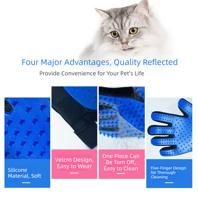 3 Pairs Blue Pet Grooming Gloves for Dogs & Cats - Deshedding, Bathing & Massage Brush.