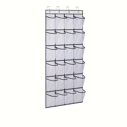 White Over the Door Shoe Organizer with 24 Mesh Pockets - Space Saving Hanging Storage for Shoes, Accessories, Pantry.