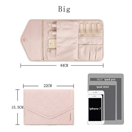 Pink Portable Jewelry Roll Bag Travel Organiser High-End Delicate Accessories Necklace Earring Ring Storage(Jewelry is not included).