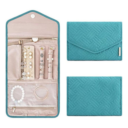 Blue Portable Jewelry Roll Bag Travel Organiser High-End Delicate Accessories Necklace Earring Ring Storage(Jewelry is not included).