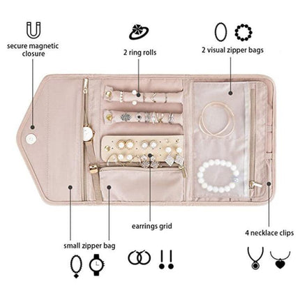 Blue Portable Jewelry Roll Bag Travel Organiser High-End Delicate Accessories Necklace Earring Ring Storage(Jewelry is not included).