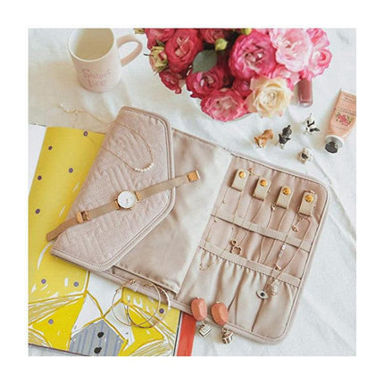 Blue Portable Jewelry Roll Bag Travel Organiser High-End Delicate Accessories Necklace Earring Ring Storage(Jewelry is not included).