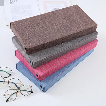 Blue Multi-Compartment Glasses Storage Box Dust-proof Fabric Eyewear Display Organiser with Snap Closure.