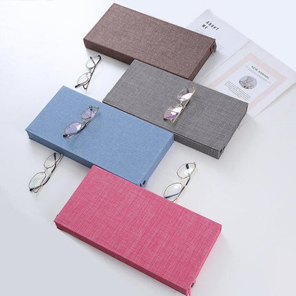 Blue Multi-Compartment Glasses Storage Box Dust-proof Fabric Eyewear Display Organiser with Snap Closure.