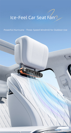 Black and Orange Car Seat Back Headrest Fan USB Powered Dual Turbine Bladeless Cooling Fan with 3 Speeds.