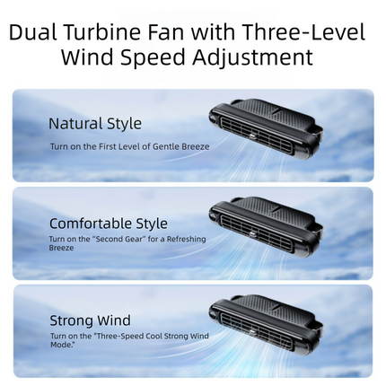 Black and Orange Car Seat Back Headrest Fan USB Powered Dual Turbine Bladeless Cooling Fan with 3 Speeds.
