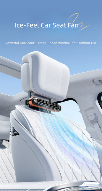 Black and Wood grain pattern Car Seat Back Headrest Fan USB Powered Dual Turbine Bladeless Cooling Fan with 3 Speeds.