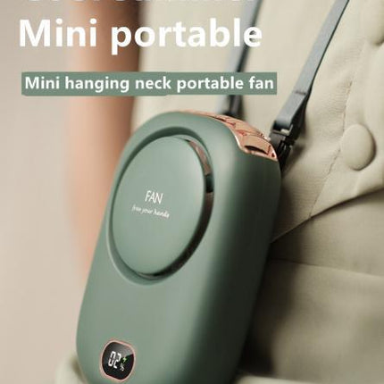 Pink Portable Bladeless Neck Fan with Waist Clip & Digital Display USB Rechargeable Mini Fan.