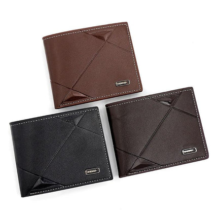 Black Men's PU Leather Bifold Wallet - Slim Short Design with Zipper Coin Pocket - Multi Card Slots and ID Window for Everyday Use.