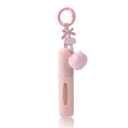 Pink 3 Pack Plush Perfume Atomiser Keychain - 5ml Portable Refillable Spray Bottle with Pom Pom Bag Charm.