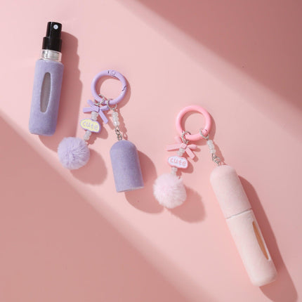Pink 3 Pack Plush Perfume Atomiser Keychain - 5ml Portable Refillable Spray Bottle with Pom Pom Bag Charm.