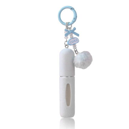 Blue 3 Pack Plush Perfume Atomiser Keychain - 5ml Portable Refillable Spray Bottle with Pom Pom Bag Charm.