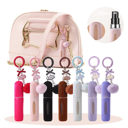 3 Pack Plush Perfume Atomiser Keychain - 5ml Portable Refillable Spray Bottle with Pom Pom Bag Charm Random color.