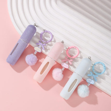 3 Pack Plush Perfume Atomiser Keychain - 5ml Portable Refillable Spray Bottle with Pom Pom Bag Charm Random color.