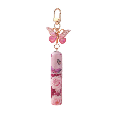 Pink 3 Pcs Portable 5ml Perfume Atomiser Keychain - Refillable Floral Spray Bottle with Butterfly Charm for Travel & Handbag.