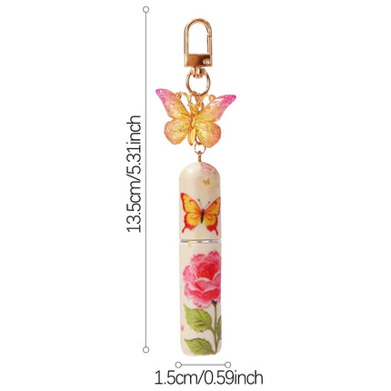 Light Green 3 Pcs Portable 5ml Perfume Atomiser Keychain - Refillable Floral Spray Bottle with Butterfly Charm for Travel & Handbag.