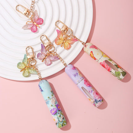 Light Green 3 Pcs Portable 5ml Perfume Atomiser Keychain - Refillable Floral Spray Bottle with Butterfly Charm for Travel & Handbag.