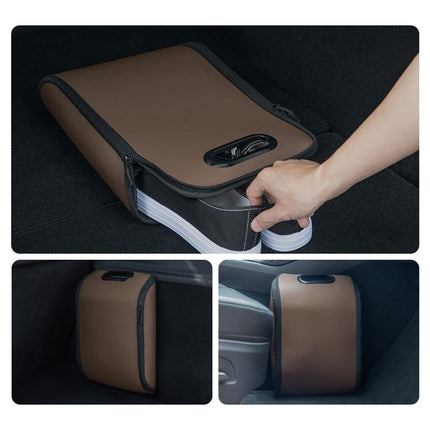 Black Premium Car Under-Seat Shoe Organiser Box - PVC Leather Storage Case with Anti-Slip Velcro Fixation - Space Saving Vehicle Interior Solution.