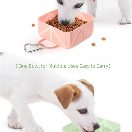 2 Pcs Purple Portable 500ml Collapsible Square Pet Bowl - Silicone Travel Feeder with Carabiner Clip for Dogs & Cats - Lightweight for Camping & Hiking.