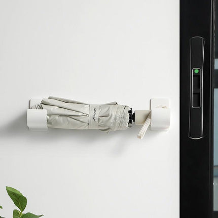 White 10 Pairs Self-Adhesive Wall Mount Storage Holders - Drill-Free Plastic Organiser Racks for Garbage Bags Cling Wrap & Umbrellas - Rental Friendly Kitchen Accessories.