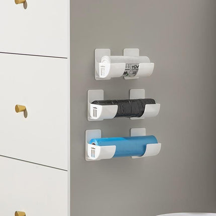 Grey 10 Pairs Self-Adhesive Wall Mount Storage Holders - Drill-Free Plastic Organiser Racks for Garbage Bags Cling Wrap & Umbrellas - Rental Friendly Kitchen Accessories.