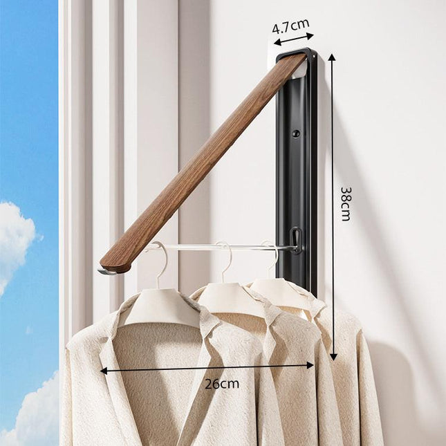 1 Pack Black and Brown Wall Mounted Foldable Clothes Hanger Rack - Retractable Space Aluminium Drying Airer for Laundry & Balcony - Screw Mount Hardware Included.