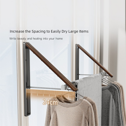 1 Pack Black and Brown Wall Mounted Foldable Clothes Hanger Rack - Retractable Space Aluminium Drying Airer for Laundry & Balcony - Screw Mount Hardware Included.