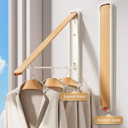 2 Pack White and Brown Wall Mounted Foldable Clothes Hanger Rack - Retractable Space Aluminium Drying Airer for Laundry & Balcony - Screw Mount Hardware Included.