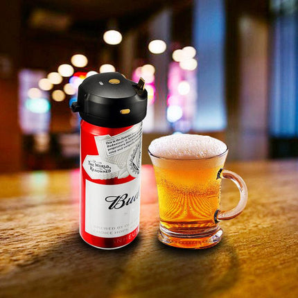 Portable Ultrasonic Beer Foam Maker - Clip-On Canned Beer Dispenser for Creamy Head - Battery Operated Bar Accessory.