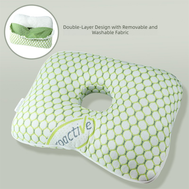 Green Ergonomic Ear Pillow with Hole for Side Sleepers - Pressure Relief Cushion for Ear Pain, Piercings & CNH - Washable Cover.