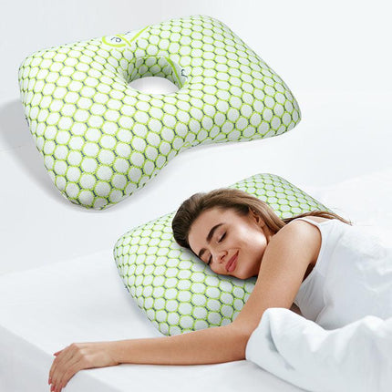 White and Pink Ergonomic Ear Pillow with Hole for Side Sleepers - Pressure Relief Cushion for Ear Pain, Piercings & CNH - Washable Cover.