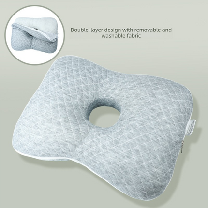 Grey Ergonomic Ear Pillow with Hole for Side Sleepers - Pressure Relief Cushion for Ear Pain, Piercings & CNH - Washable Cover.