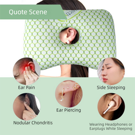 Grey Ergonomic Ear Pillow with Hole for Side Sleepers - Pressure Relief Cushion for Ear Pain, Piercings & CNH - Washable Cover.