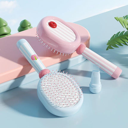Blue 3-Piece Aesthetic Hair Brush Set - Detangling Air Cushion & Volumising Roller Comb with Hidden Cleaning Claw - Scalp Massage Styling Kit.