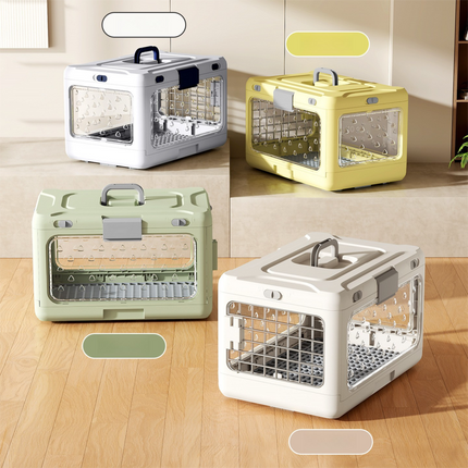 Yellow Premium Foldable Pet Carrier Crate - Breathable Aviation Travel Box for Cats & Small Dogs up to 10kg - Portable Car & Flight Transport Case.