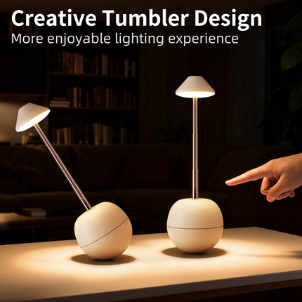 White Creative Tumbler LED Night Light - Rechargeable RGB Desk Lamp with Remote Control - Height Adjustable, Brightness Adjustable, Bedside Ambient Light.