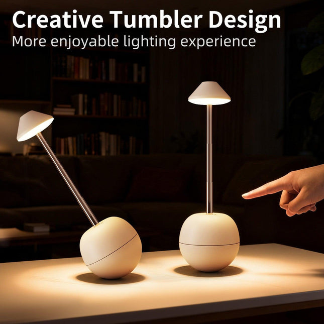White Creative Tumbler LED Night Light - Rechargeable RGB Desk Lamp with Remote Control - Height Adjustable, Brightness Adjustable, Bedside Ambient Light.