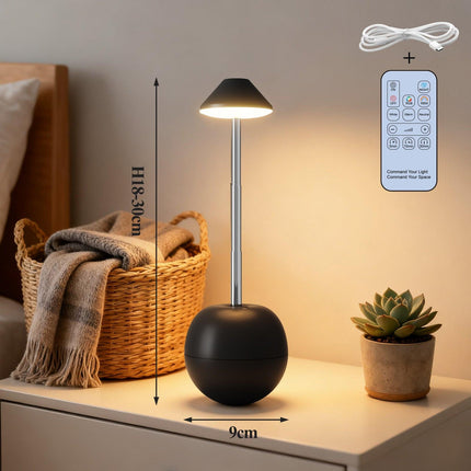 Black Creative Tumbler LED Night Light - Rechargeable RGB Desk Lamp with Remote Control - Height Adjustable, Brightness Adjustable, Bedside Ambient Light.