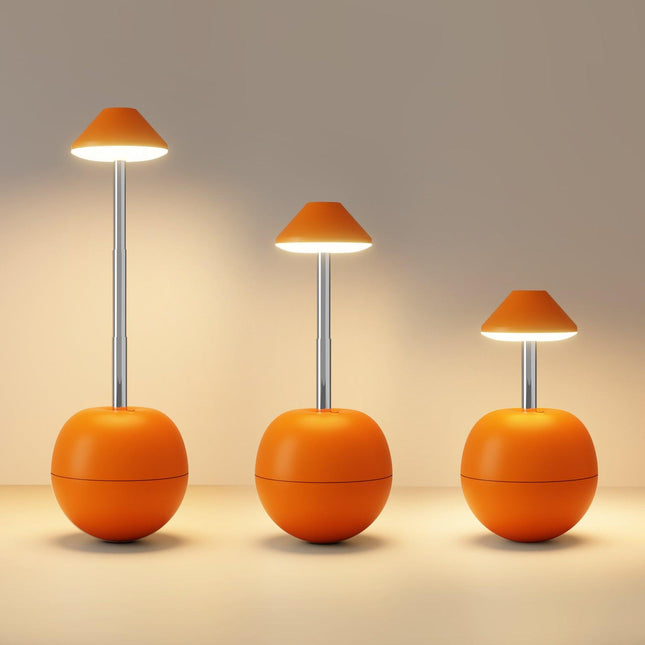 Orange Creative Tumbler LED Night Light - Rechargeable RGB Desk Lamp with Remote Control - Height Adjustable, Brightness Adjustable, Bedside Ambient Light.
