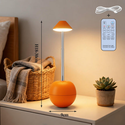 Orange Creative Tumbler LED Night Light - Rechargeable RGB Desk Lamp with Remote Control - Height Adjustable, Brightness Adjustable, Bedside Ambient Light.