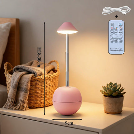 Pink Creative Tumbler LED Night Light - Rechargeable RGB Desk Lamp with Remote Control - Height Adjustable, Brightness Adjustable, Bedside Ambient Light.