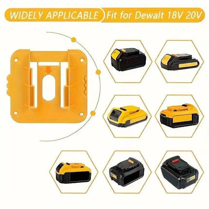 Yellow 5 Pack Battery Mount Holder for Dewalt 18V 20V 60V Lithium Batteries - Heavy Duty ABS Wall Storage Rack - Workshop Garage Organiser.
